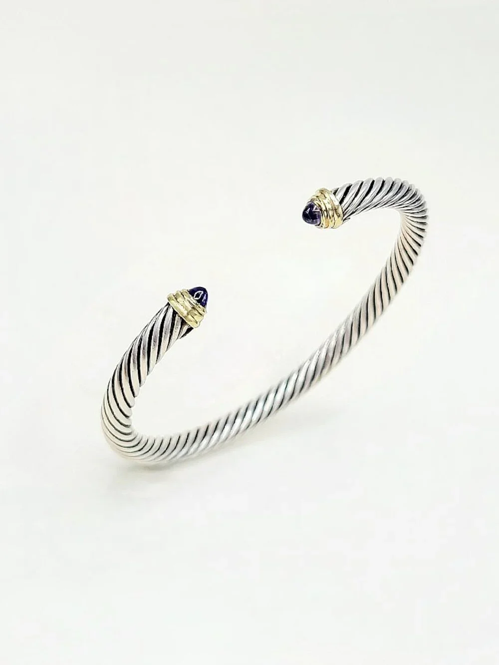 David Yurman Cable Cuff Bracelet w/ Iolite & 14K Yellow Gold - 5mm - Size Medium